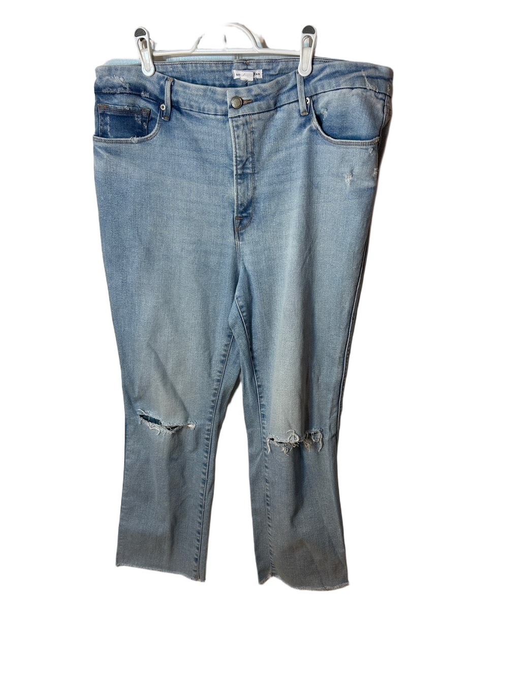 Good American High Rise Light Blue Distressed Ankle Jeans size 16